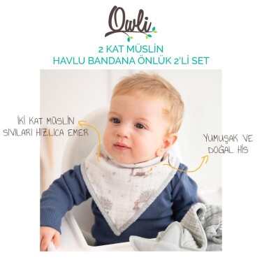 Owli 2 Kat Müslin Havlu Bandana Önlük 2'li Set Forest - Owli (1)