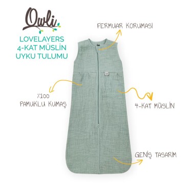 Owli LoveLayers 4 Kat Müslin Uyku Tulumu Mint Yeşili - Owli (1)